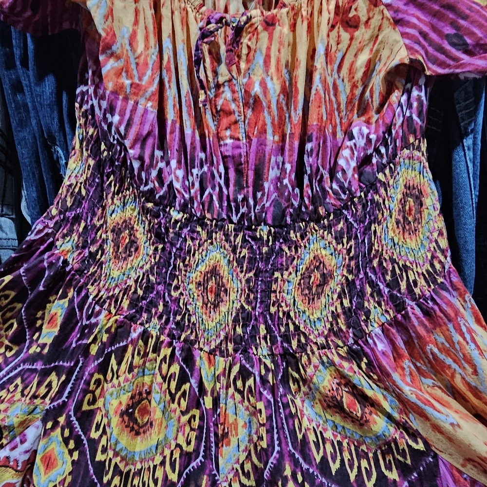 Westbound Baby Doll Full Circle Dress BoHo Ruched Stretch Waist Detailing Size L - Picture 10 of 17